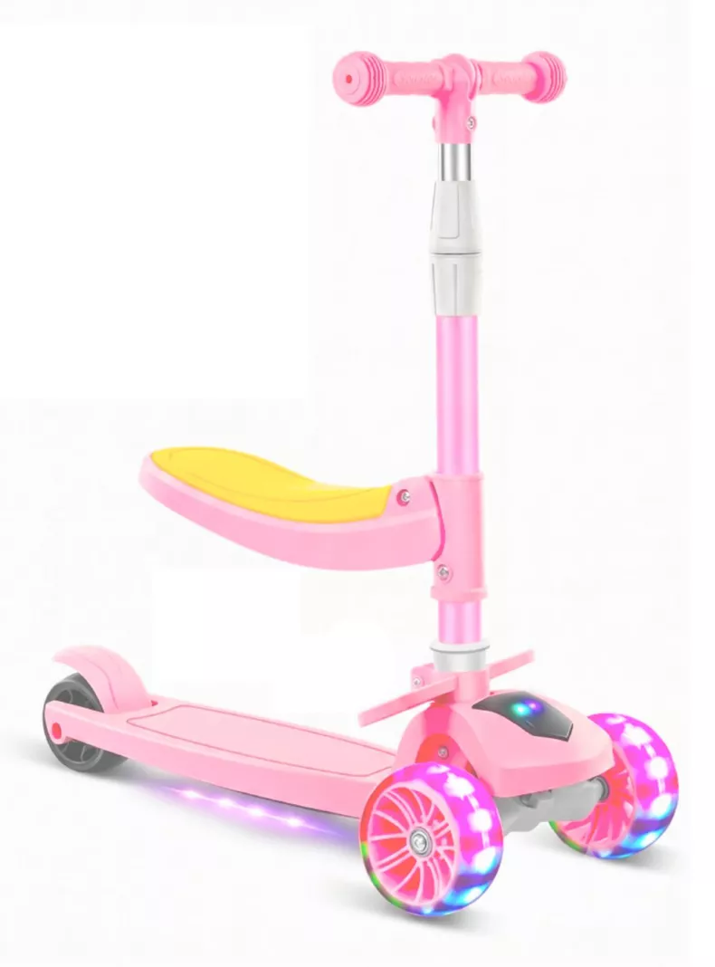 KIDSCOOL SCOOTER PLEGABLE CON ASIENTO SONIDO Y LUCES ROSADO