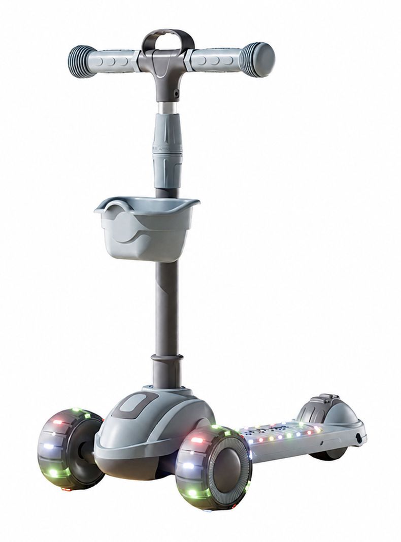 Scooter Plegable 3 Ruedas con Luces y Música Gris