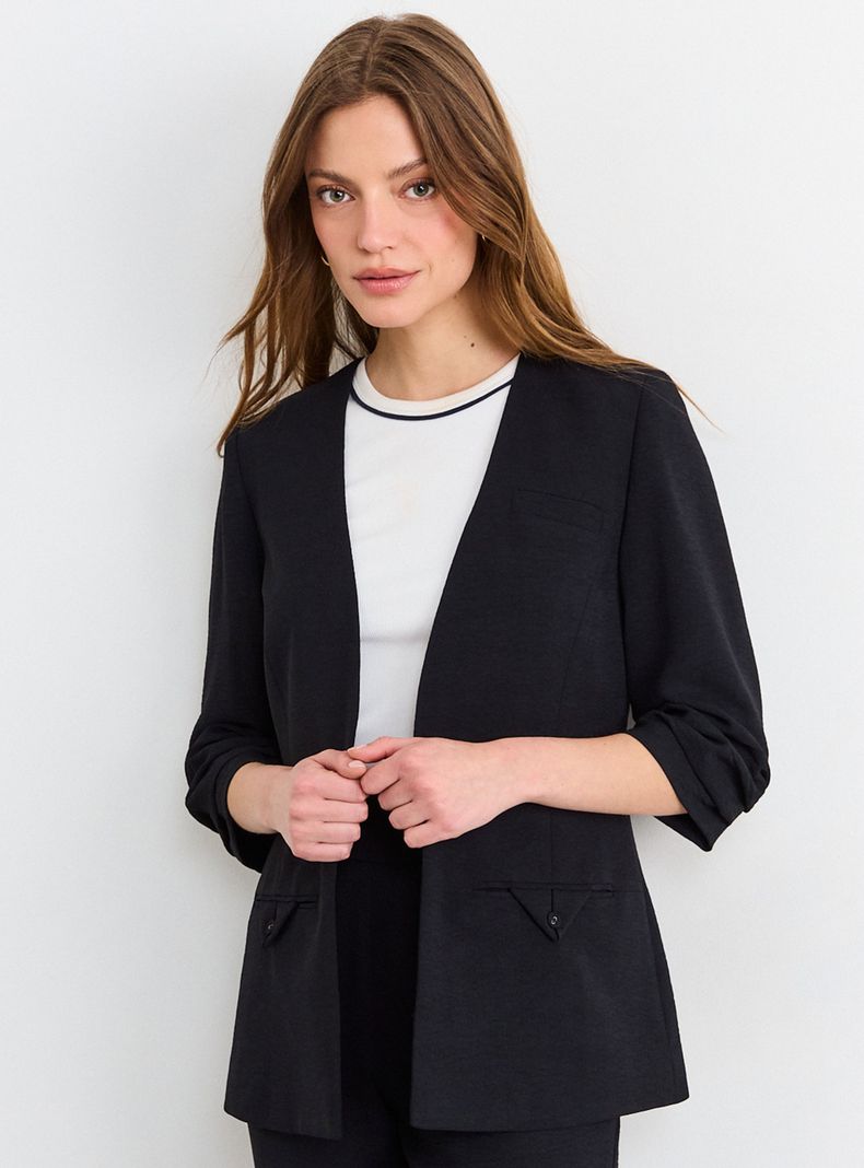 Blazer Liso Cuello V Mangas 3/4 Regular Poliéster