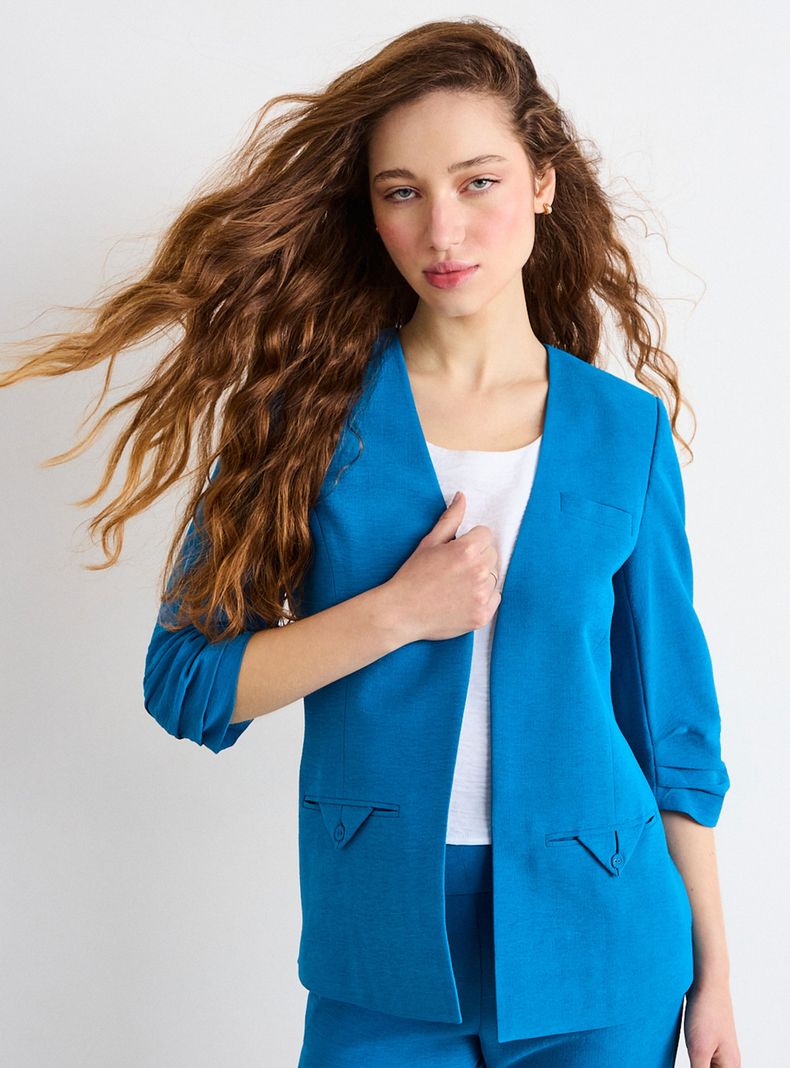 Blazer Cuello V Mangas 3/4 Regular Poliéster