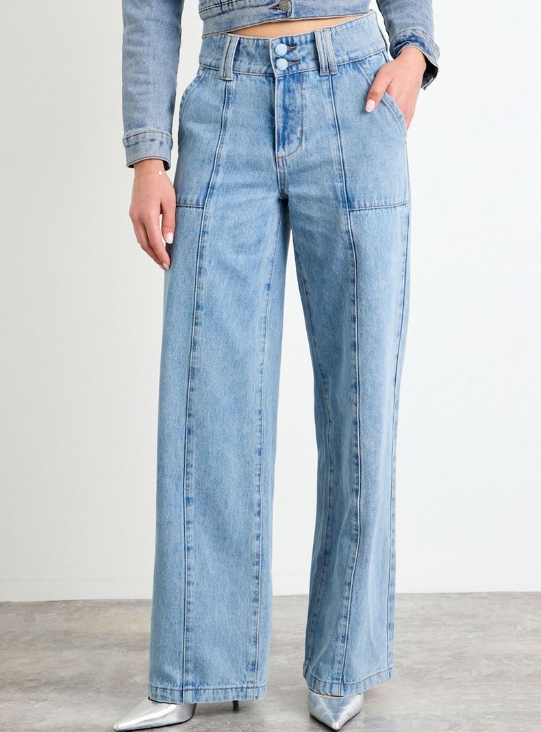 Jeans Liso Flare Fit Tiro Medio con Cierre