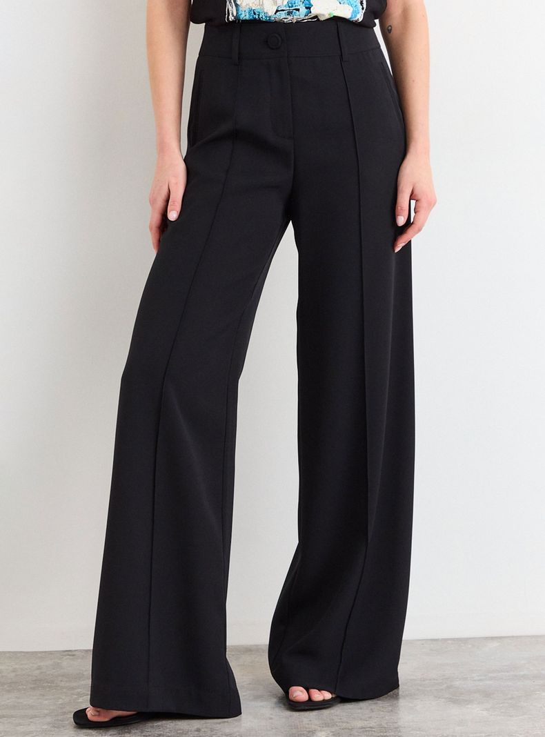 Pantalón Liso Wide Leg Tiro Medio y Cierre