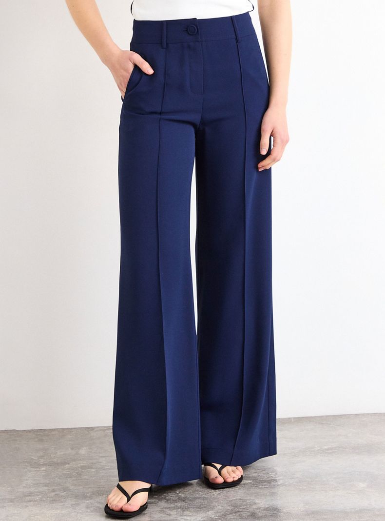Pantalón Liso Wide Leg y Cierre