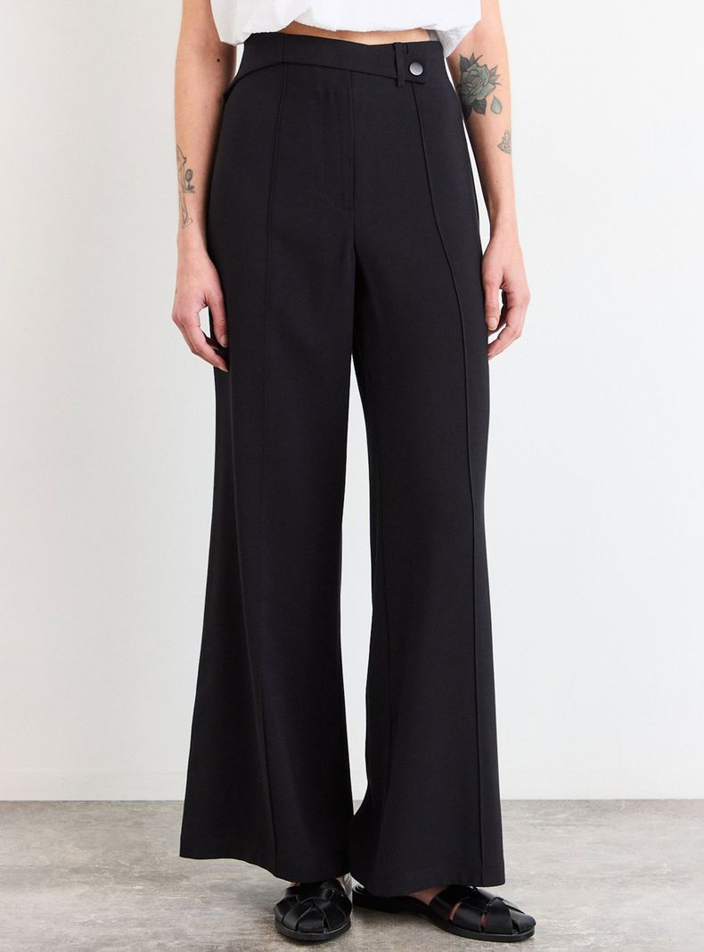 Pantalón Liso Wide Leg con Tiro Medio