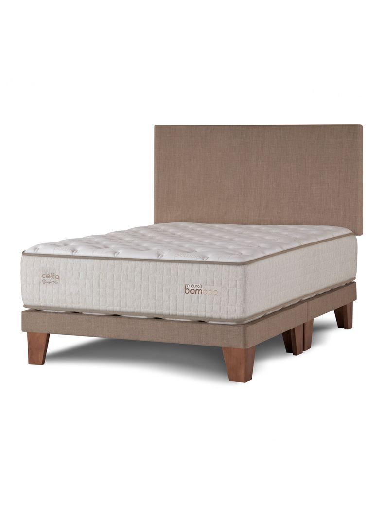 Cama Europea Naturals Bamboo King + Respaldo Liso Arena