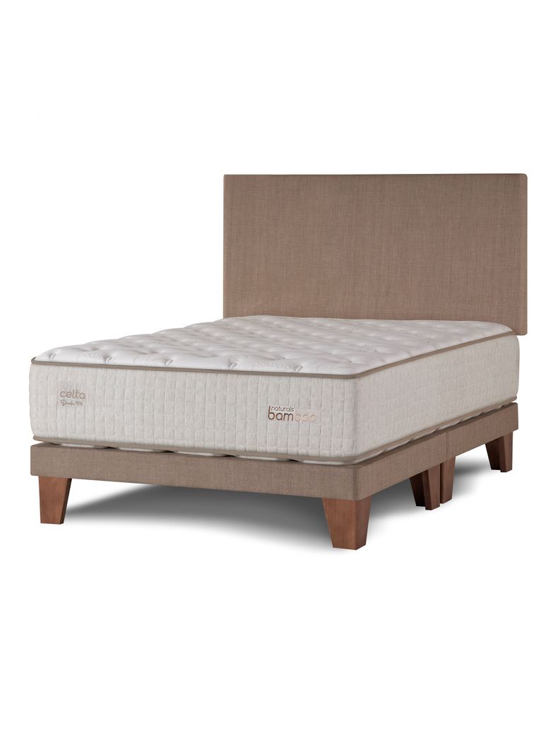 Cama Europea Naturals Bamboo Súper King + Respaldo Liso Arena