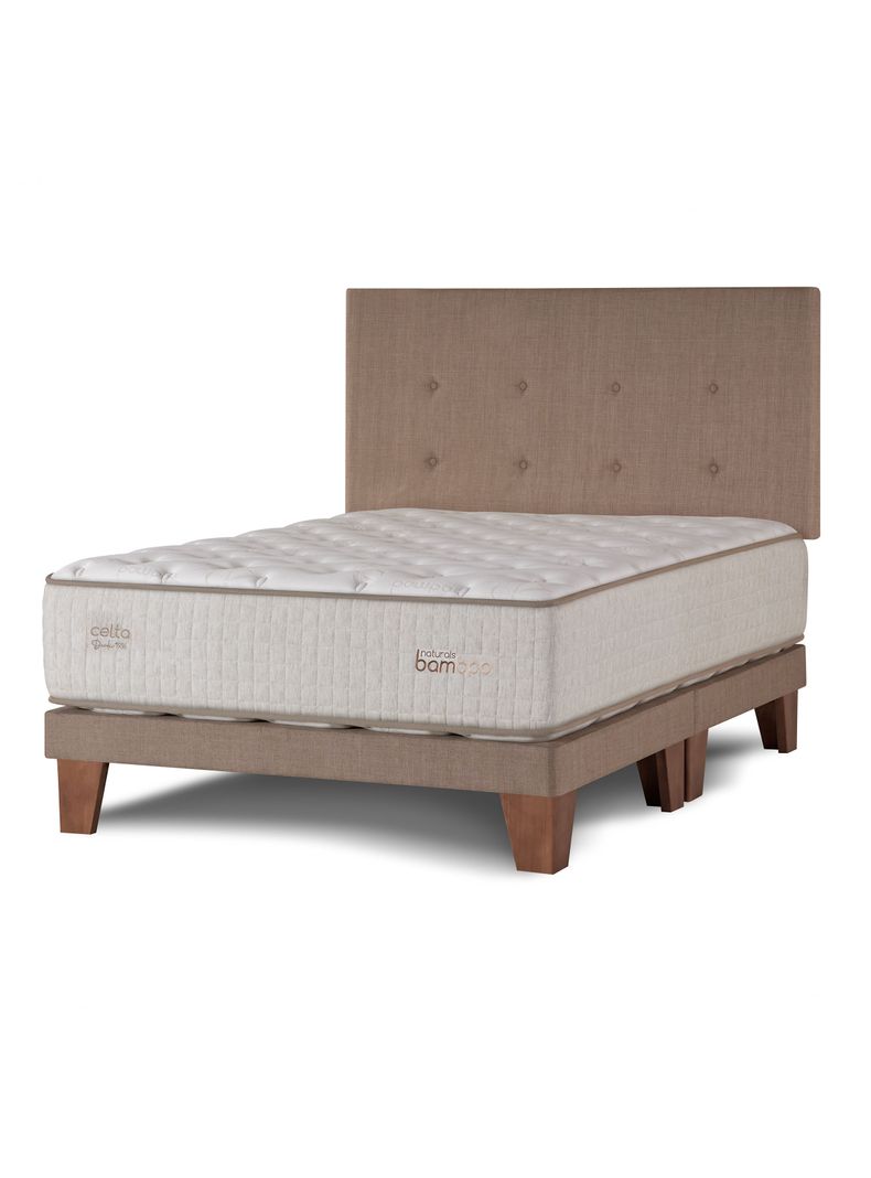 Cama Europea Naturals Bamboo King + Respaldo Botones Arena