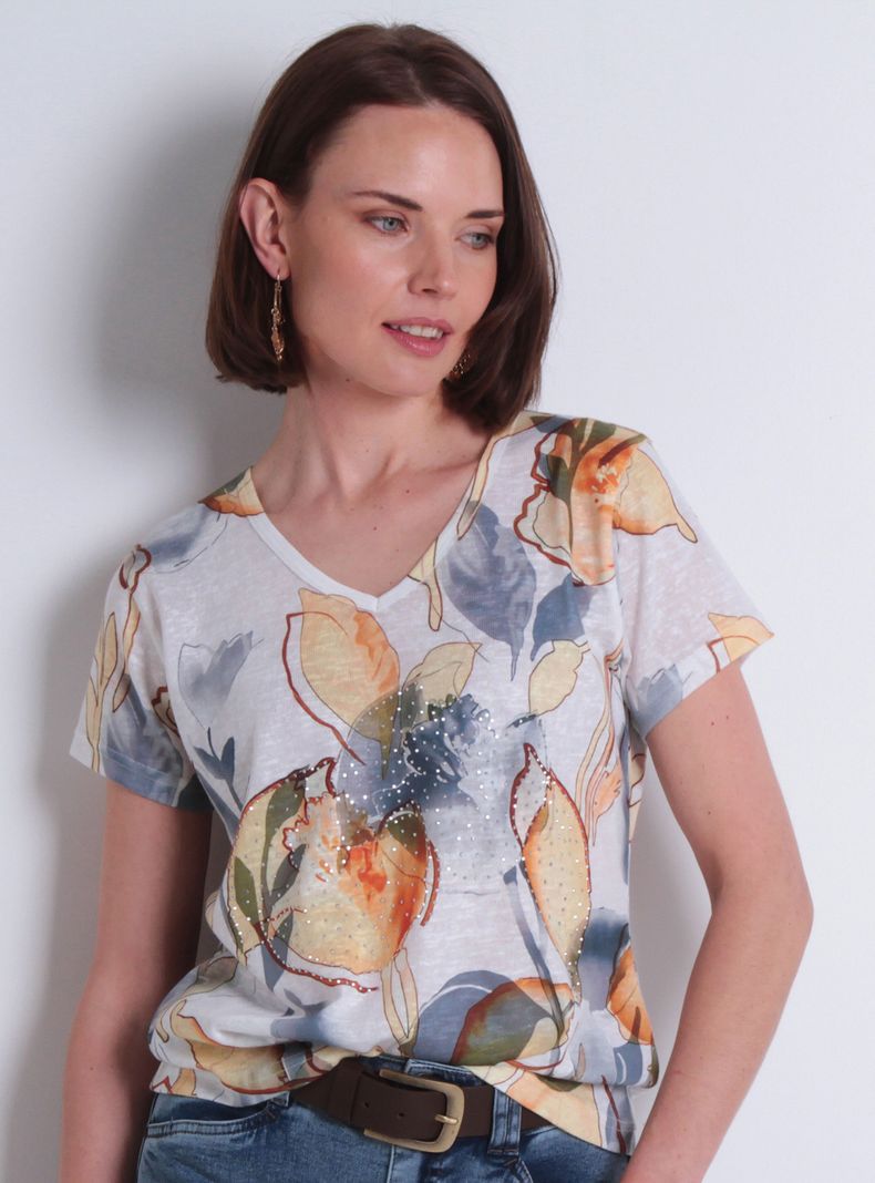 Polera Manga Corta Sublimada Escote V