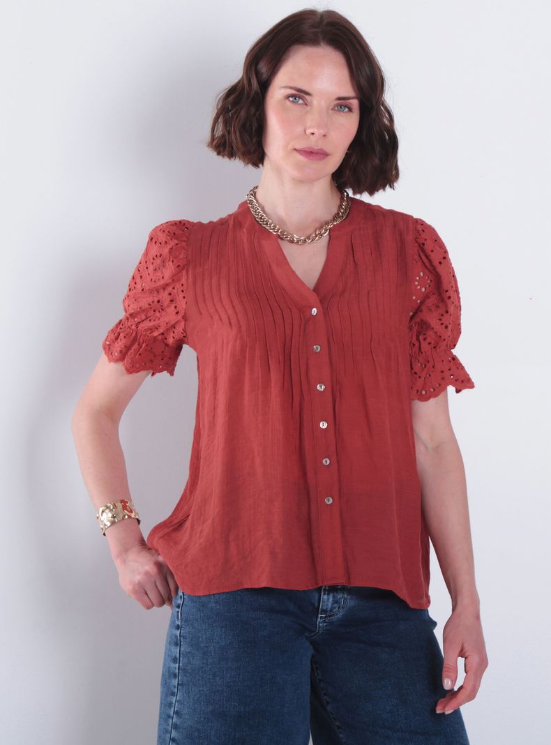 Blusa Manga Corta Abotonado en Delantero Escote V