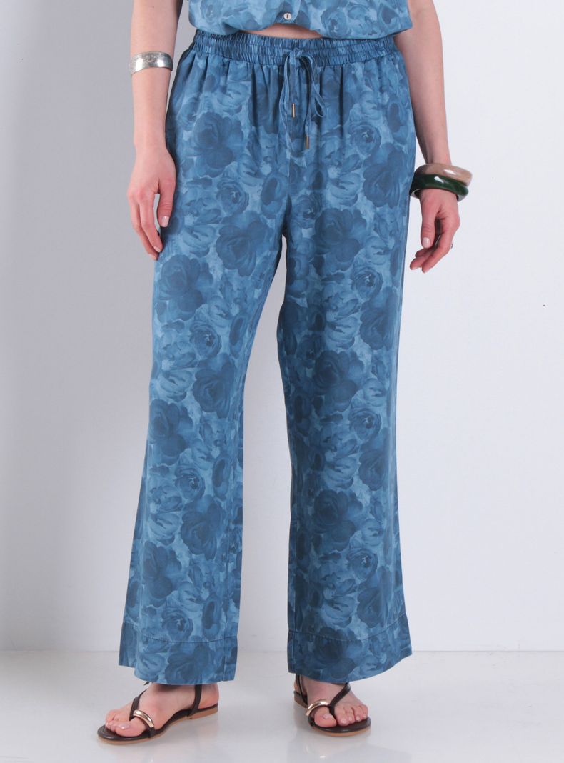 Pantalón Estampado Wide Leg Tiro Alto Pretina