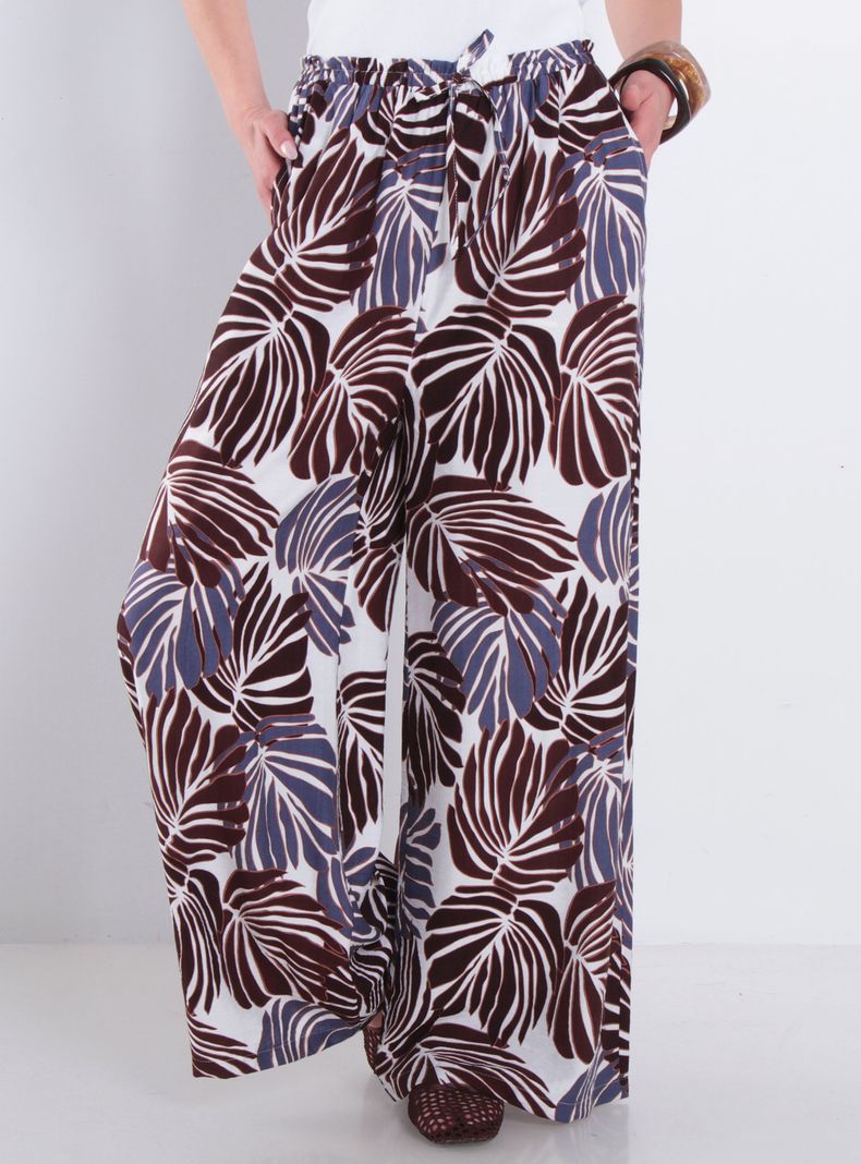 Pantalón Estampado Wide Leg Tiro Alto Pretina Media Elasticada