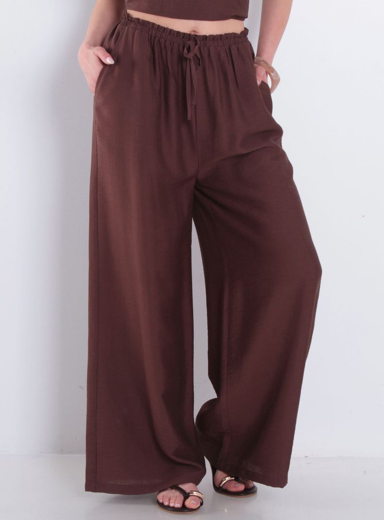Pantalón Wide Leg Tiro Alto Pretina Media Elasticada