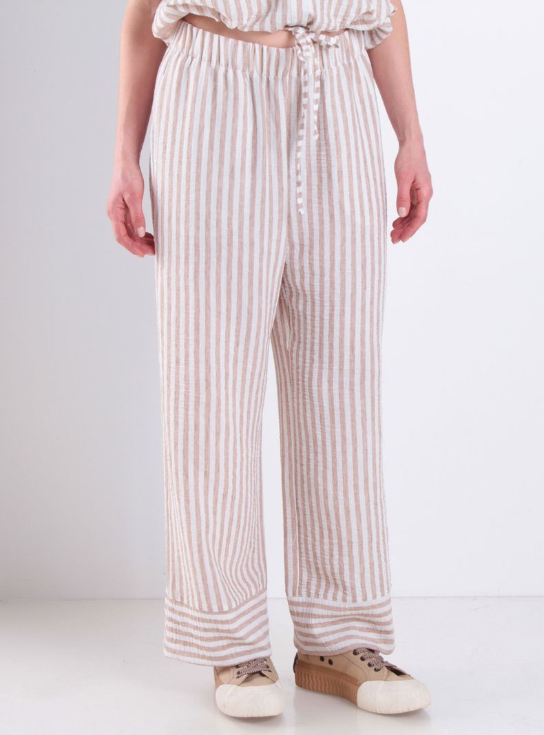 Pantalón Listado Wide Leg Tiro Alto Pretina