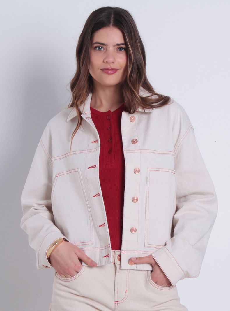 Chaqueta Abotonada en Delantero con Bolsillo Parche