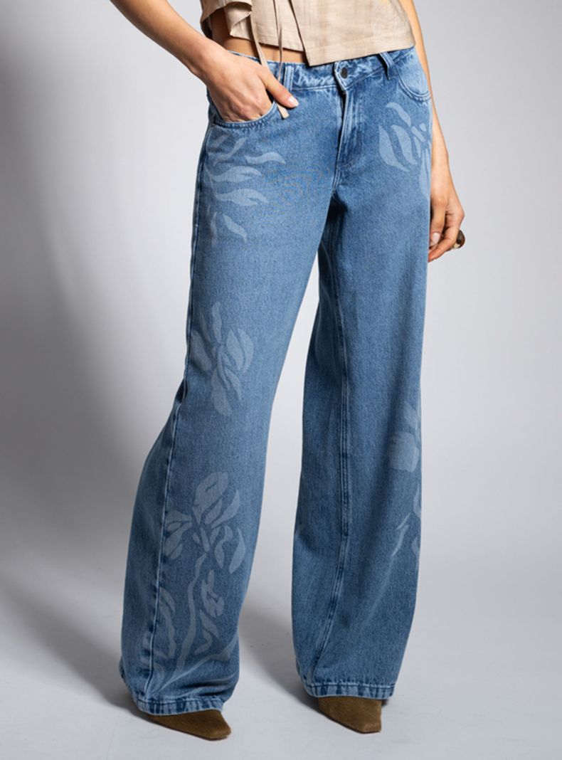 Jeans Tiro Bajo Wide Leg Josefa Tb Flores Gl