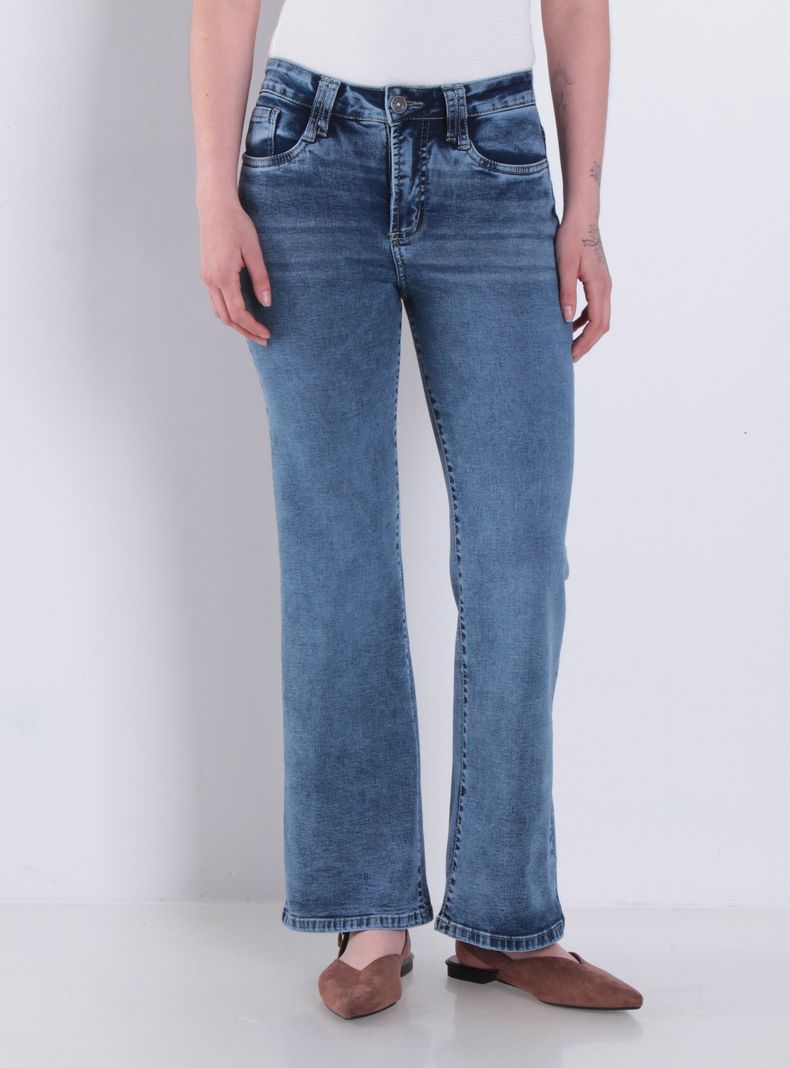 Jeans Recto Tiro Alto Pretina Básica