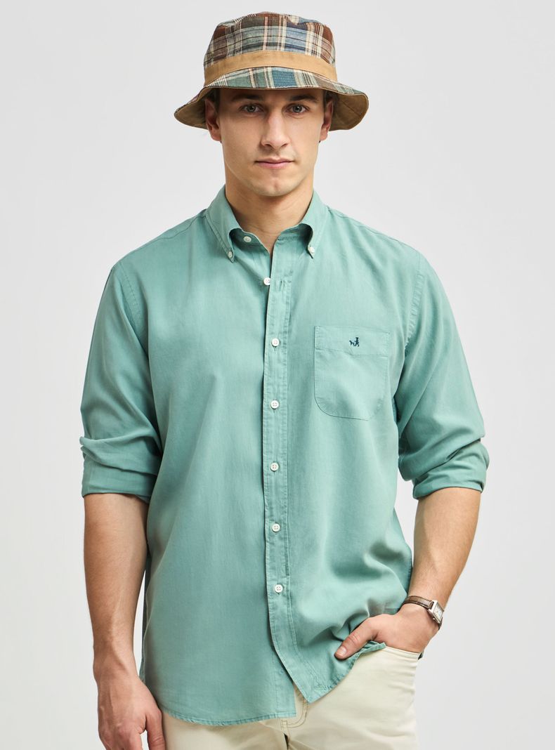 Camisa Sport Button Down Weekend Poplin Tencel Vintage