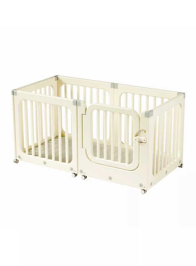 Corral de Juegos Móvil Rectangular Doble con Ruedas y Puerta
