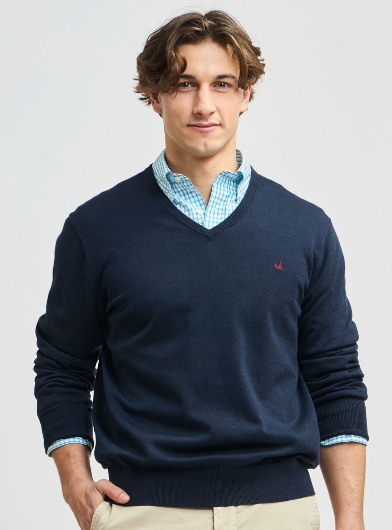 Sweater Clásico Manga Larga Cuello V Pima