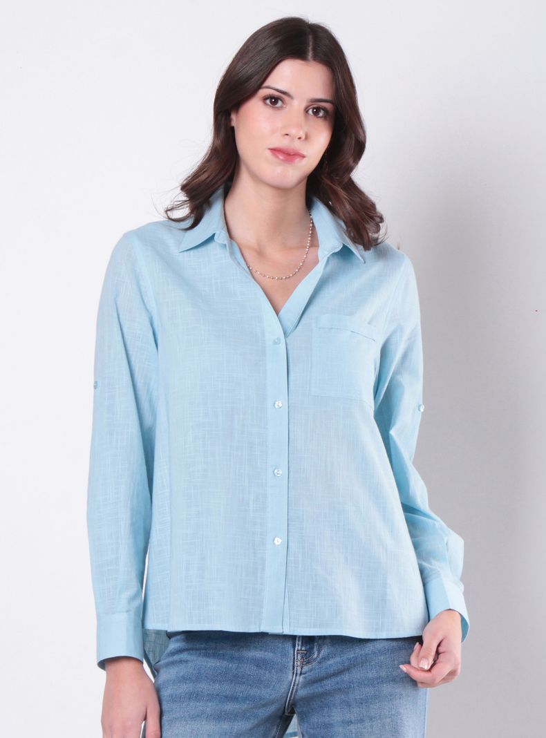 Blusa Manga Larga Abotonada en Delantero y Bolsillo 2280