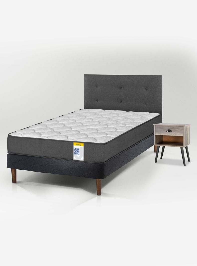 Cama Europea Juvenil 1 Plaza + Respaldo Royal + Velador Rock