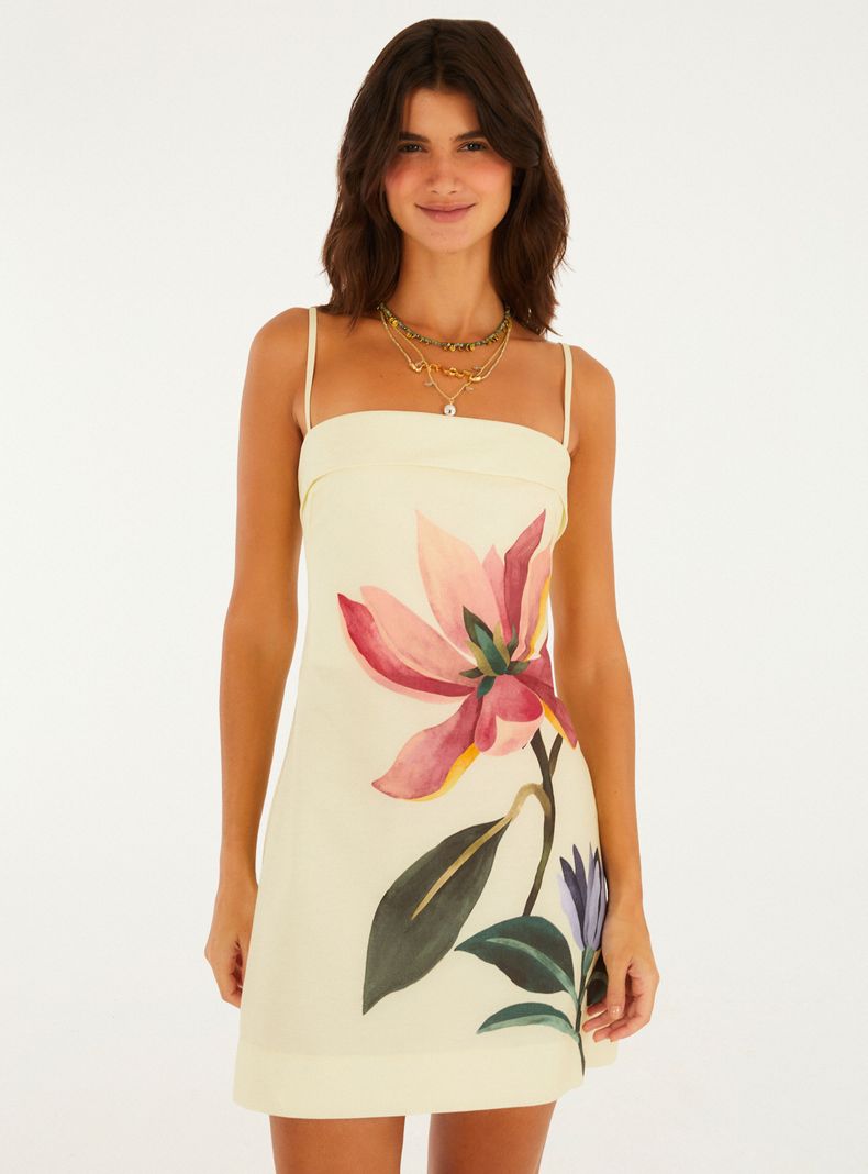 Vestido Corto Tiritas Estampado Chita Pintada