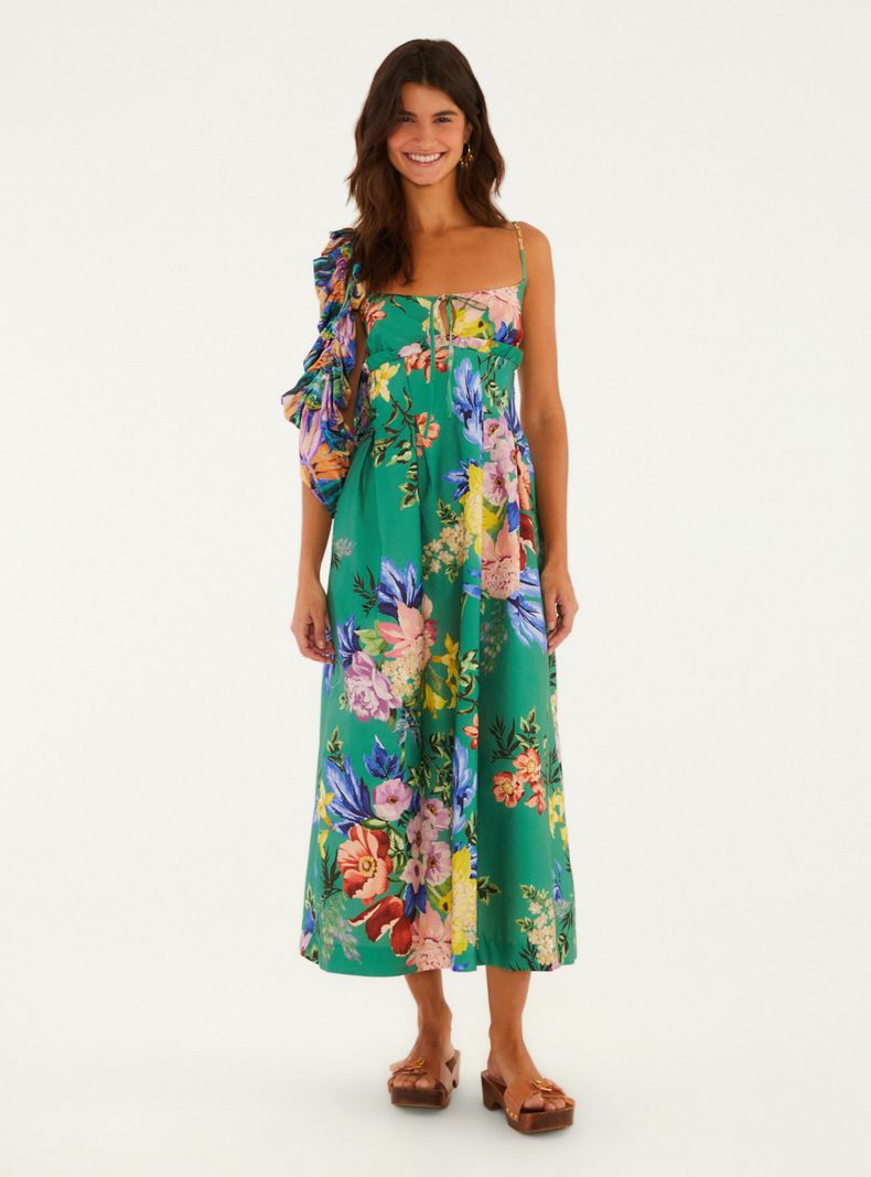Vestido Midi Tiras Estampado Floral Leni