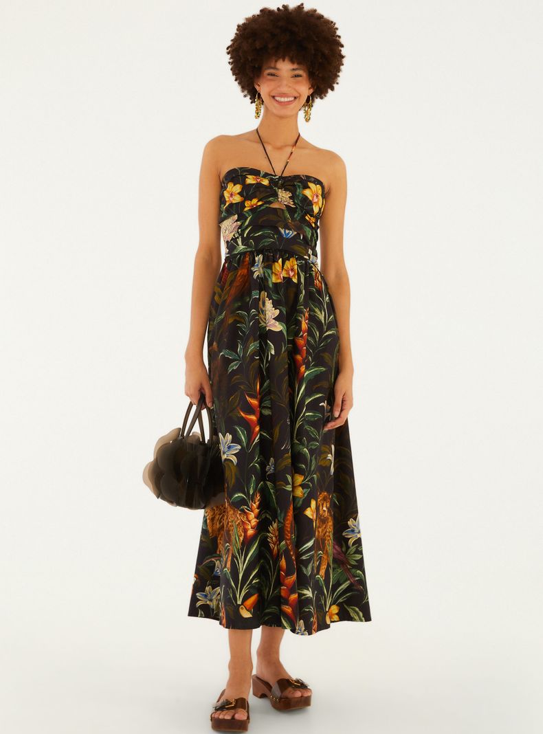 Vestido Midi Estampado Fauna Noturna