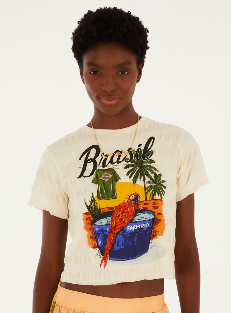 Polera Fruncida Estampado Brasil Sunset