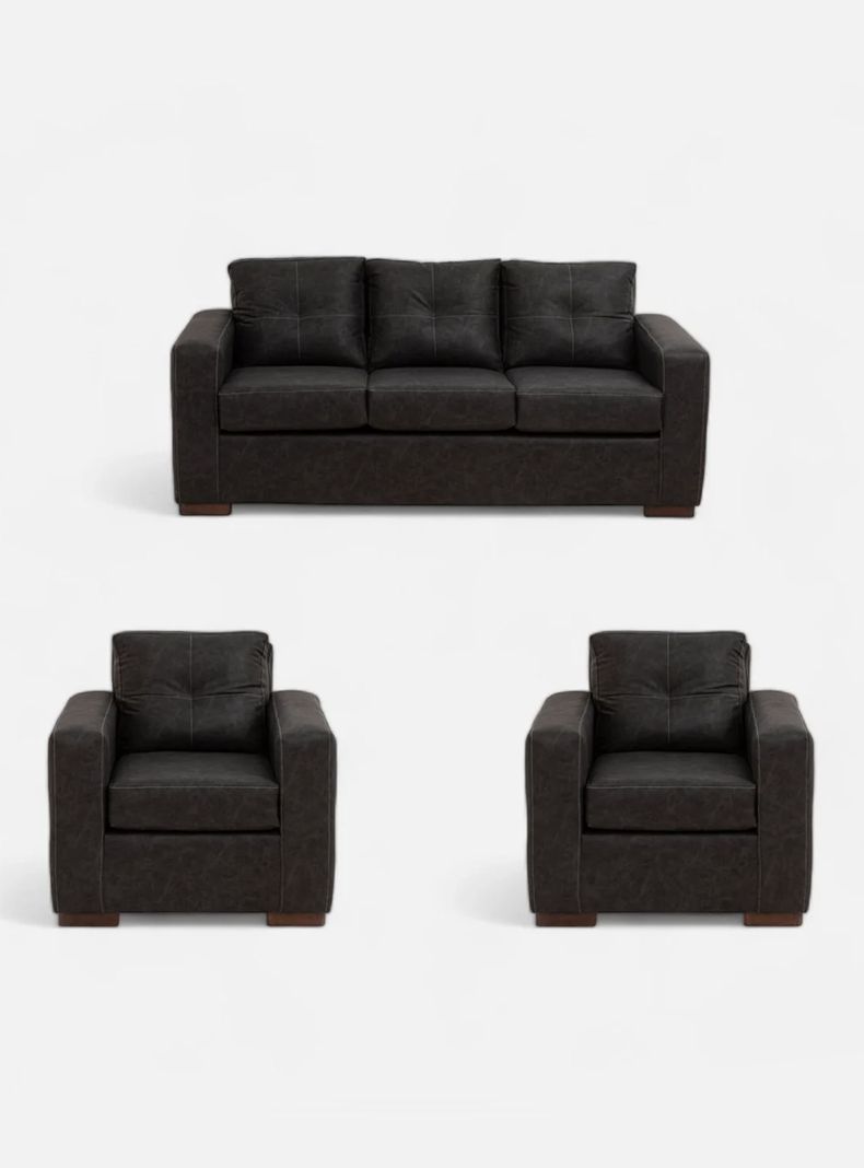 Juego Living Franco 311 Cuero Auris Negro