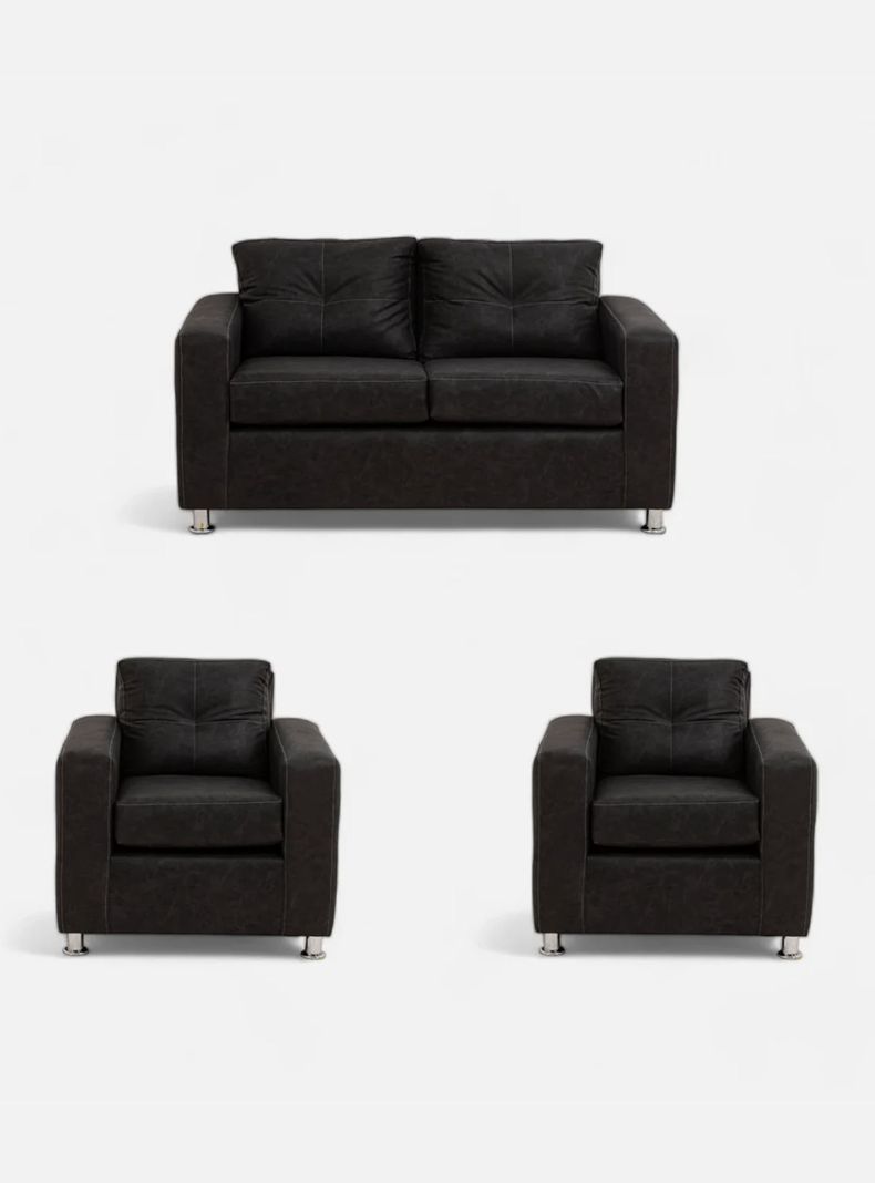 Juego Living George 211 Cuero Auris Negro