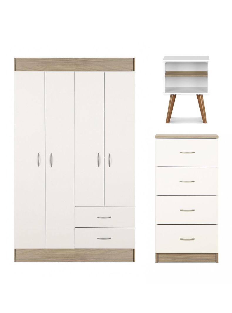 Clóset 4 Puertas 2 Cajones + Velador + Cómoda 4C Bicolor
