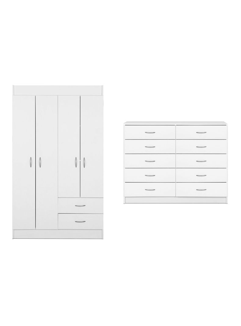 Clóset 4 Puertas 2 Cajones + Cómoda 10 Cajones Blanca