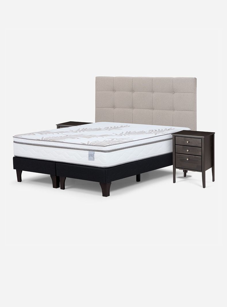 Cama 2 Plazas Neo Plus 1.50x2.00 BD + Muebles Issey Niebla