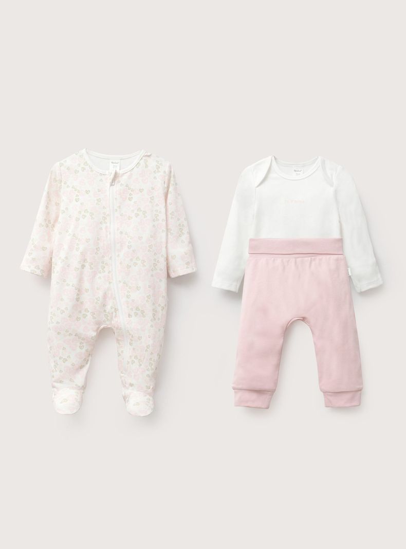 Conjunto 3 Piezas Body Manga Larga con Osito y Pantalón Niña