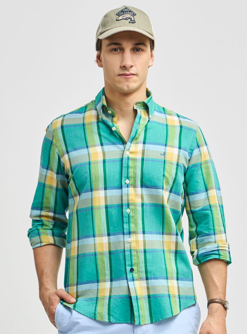Camisa Sport Button Down Weekend East Check Algodón Lino