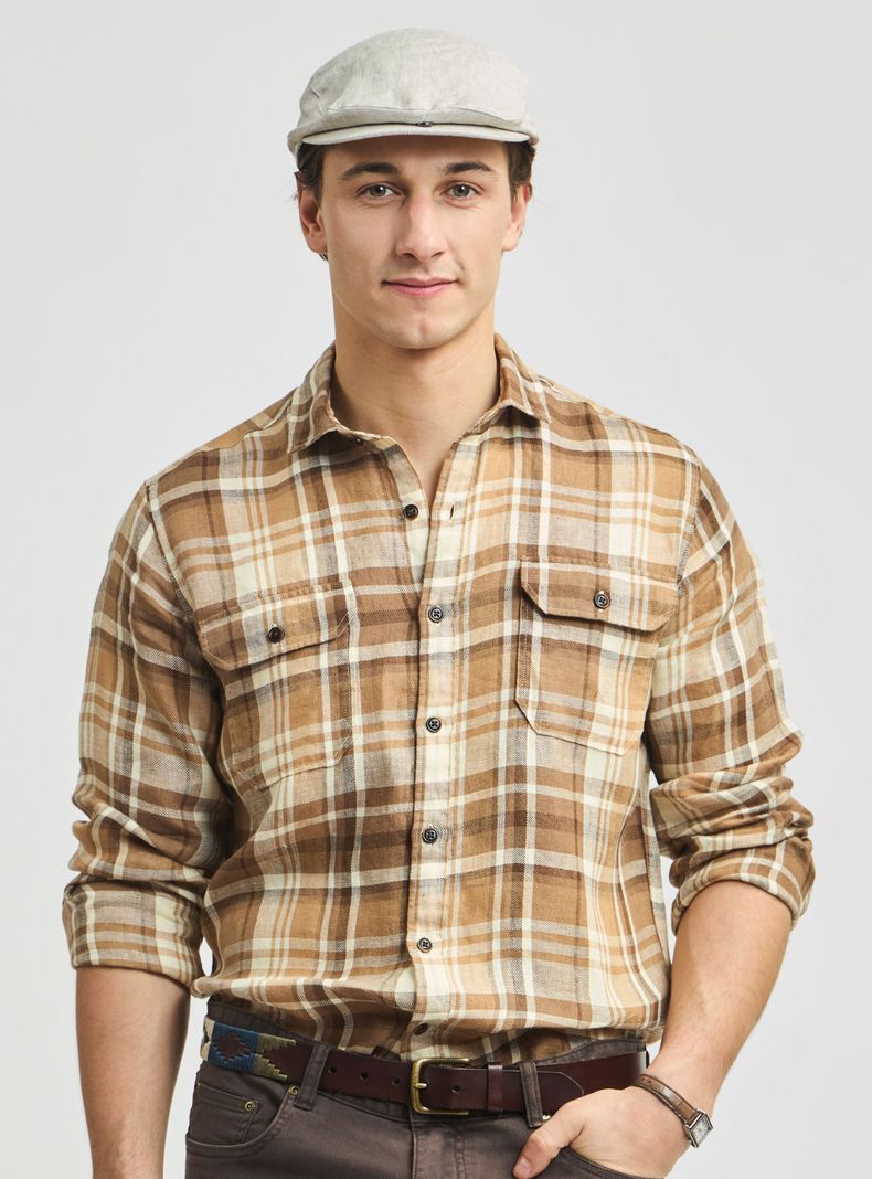 Camisa Sport Army Lino a Cuadros
