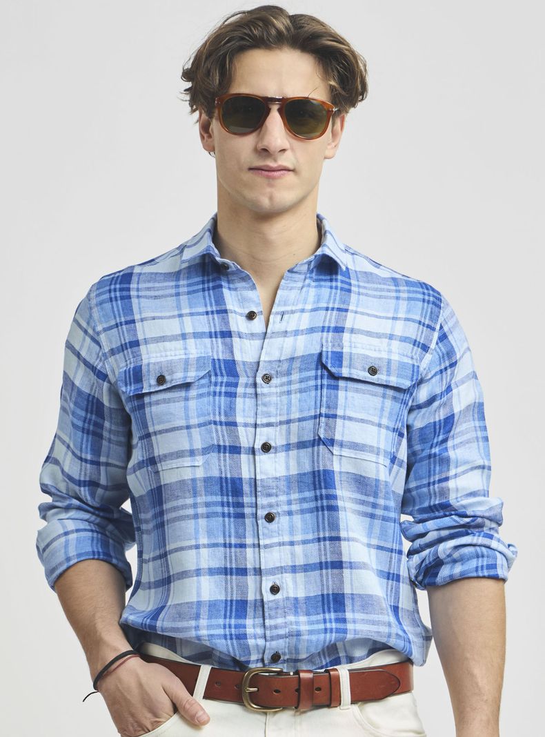 Camisa Sport Army Lino a Cuadros Algodón