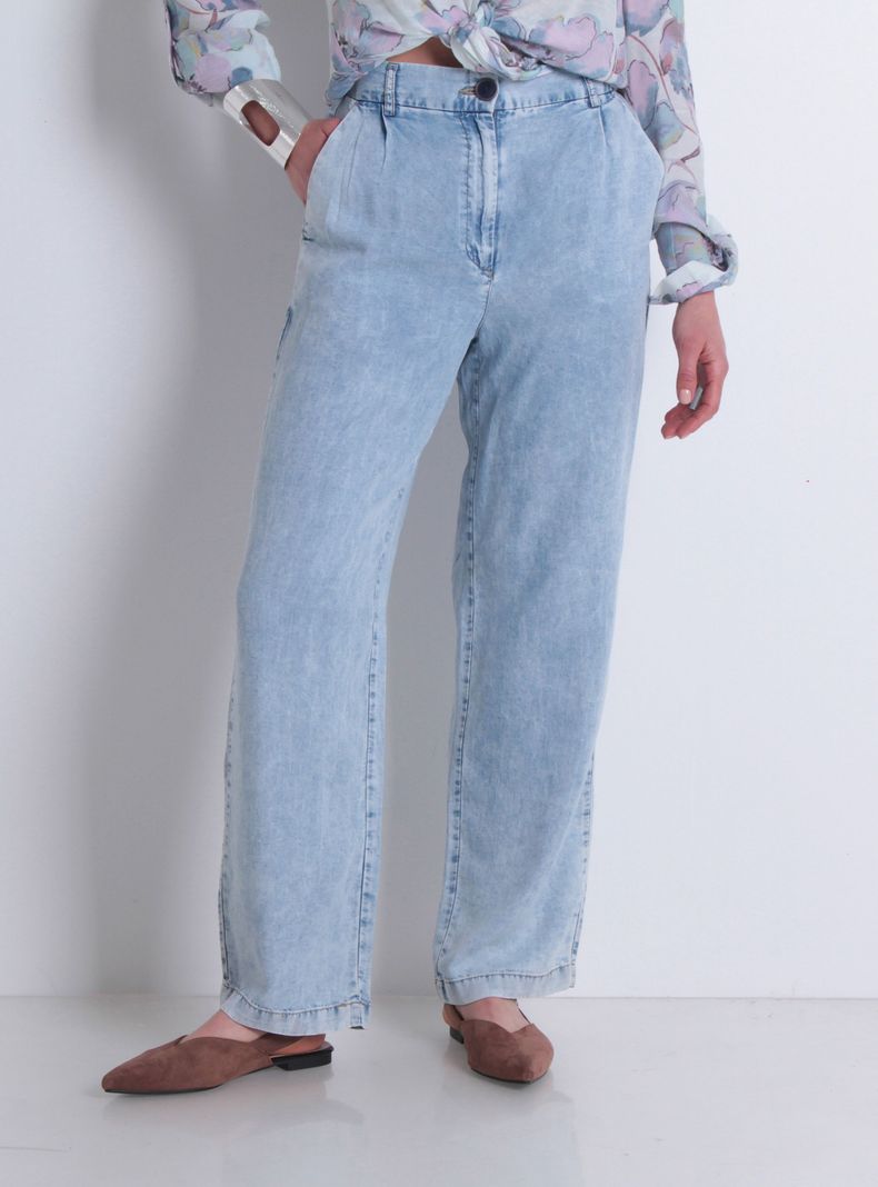 Pantalón Tencel Wide Leg Tiro Alto Pretina 1 Botón