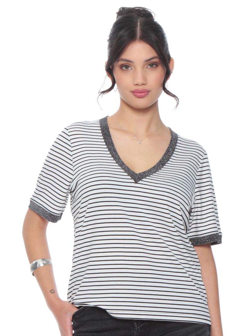 Polera Manga Corta Listada Escote V