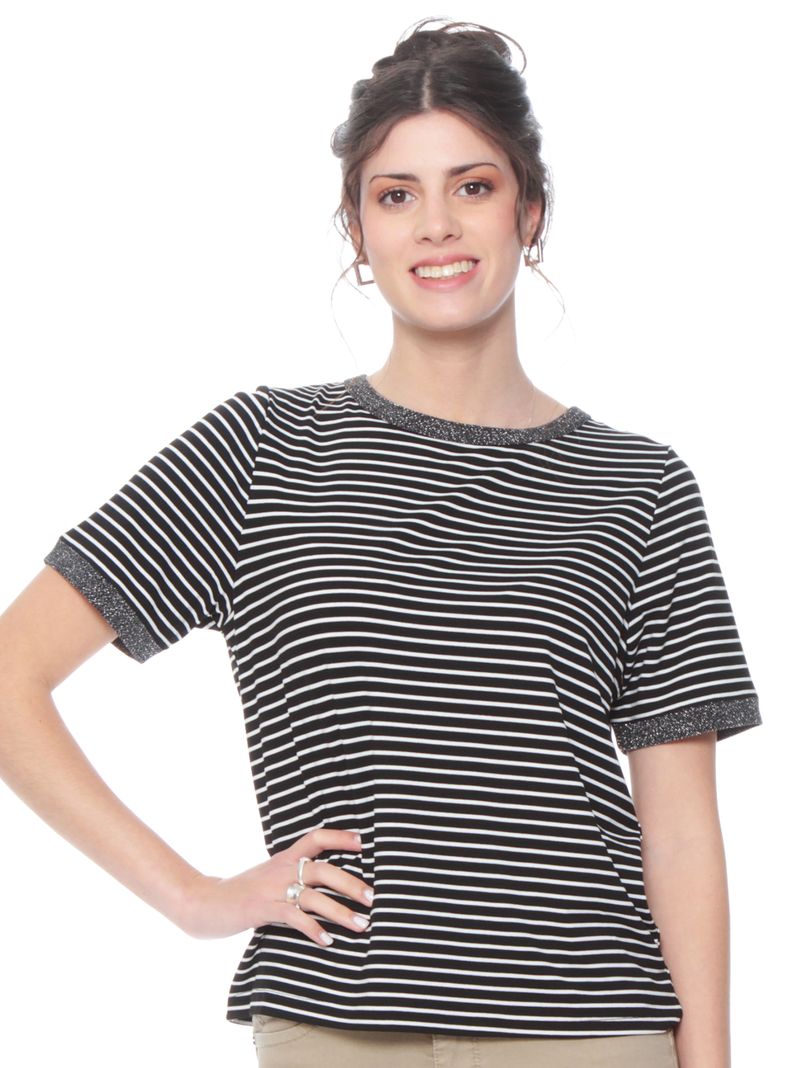 Polera Manga Corta Listada Escote Redondo
