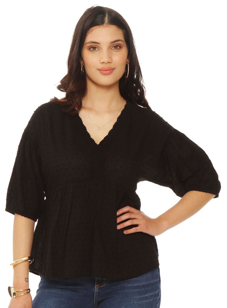 Blusa Manga Corta Brodery Escote V