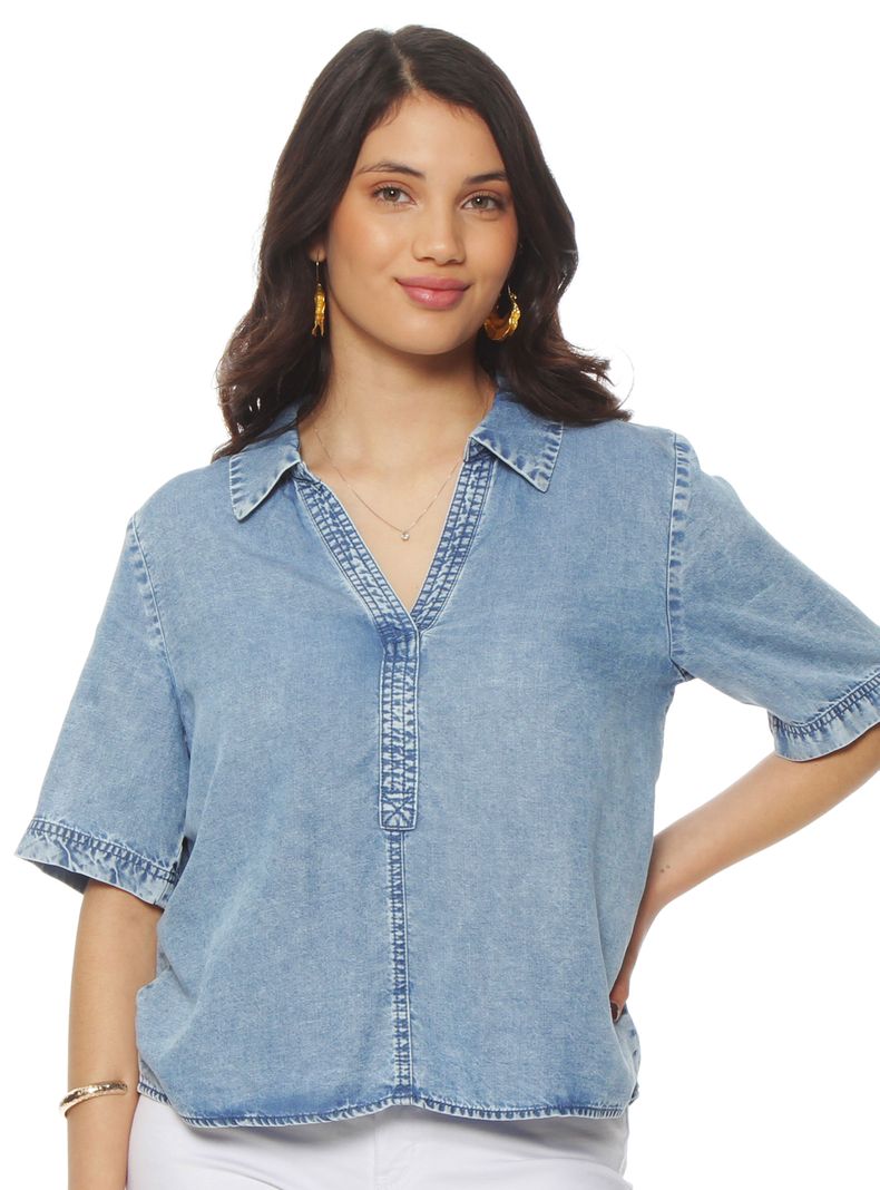 Blusa Manga Corta Lyocell Escote V