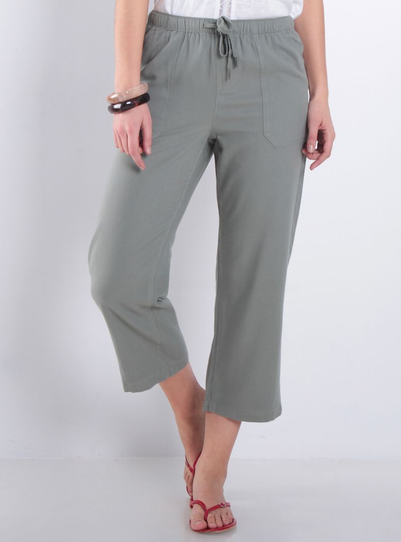 Pantalón Crop Tiro Alto Pretina Elasticada