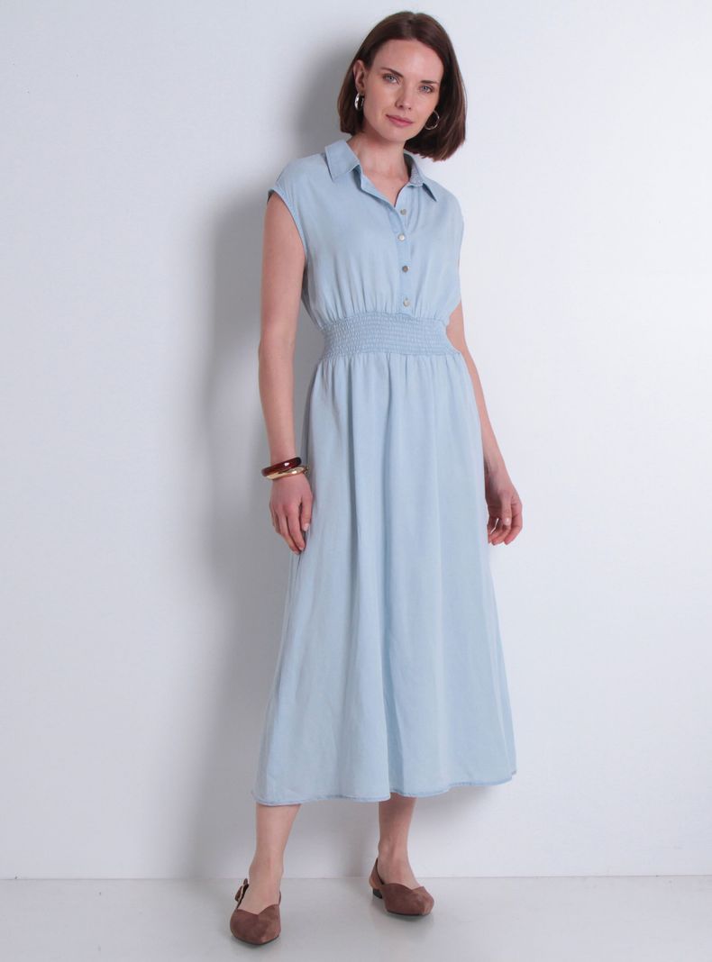 Vestido sin Manga Lyocell con Cintura Elasticada