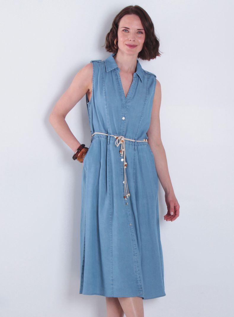 Vestido sin Manga Lyocell con Lazo en Cintura