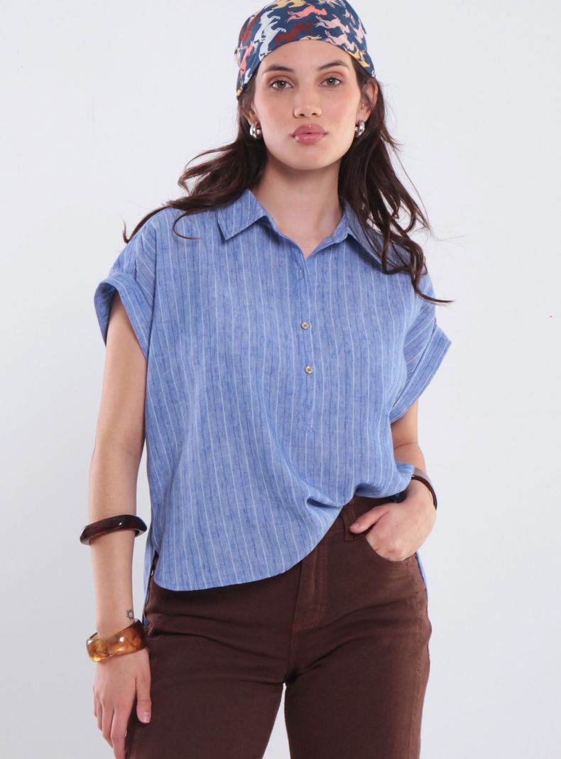 Blusa Manga Corta Listada Escote V