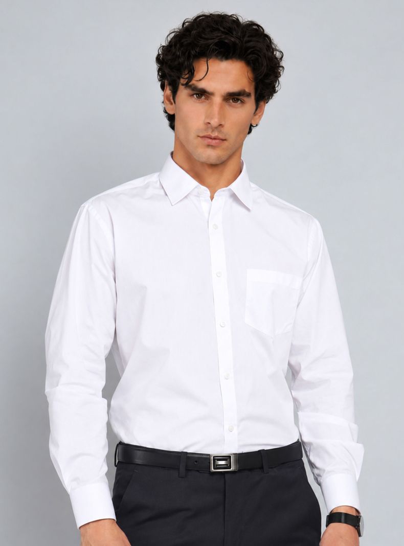 Camisa Formal Color Manga Larga Bolsillo