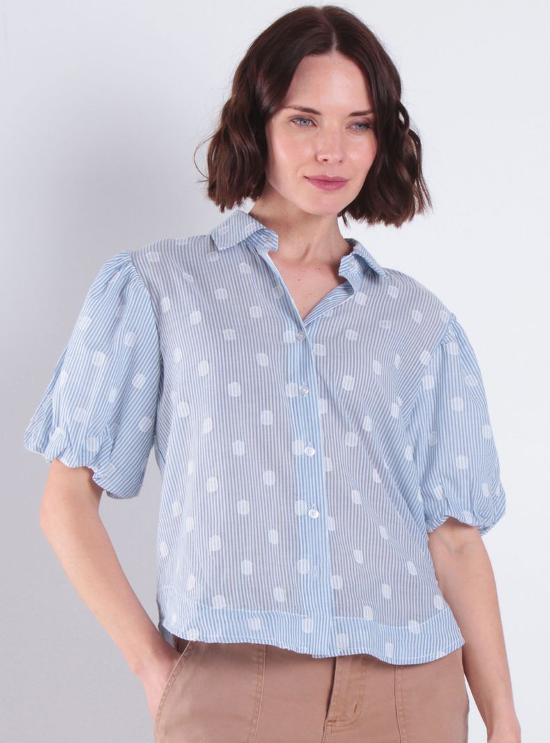 Blusa Estampada Abotonada con Cuello