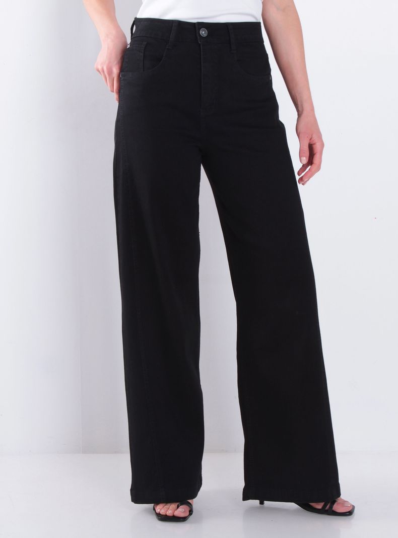 Jeans Wide Tiro Alto Pretina con Cortes en Piernas